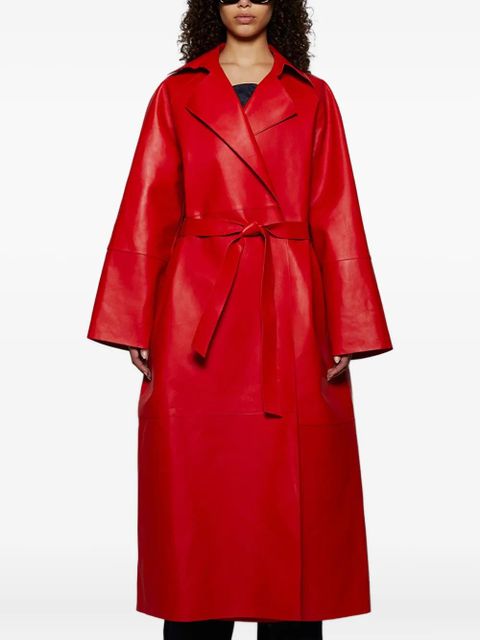Magda Butrym belted leather coat - Red