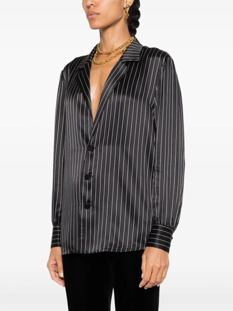 Saint Laurent striped silk pajam shirt - Black