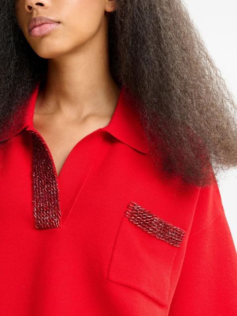 Essentiel Antwerp International bead-embellished polo top - Red