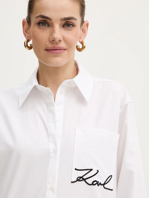 Karl Lagerfeld koszula bawełniana damska kolor biały relaxed z kołnierzykiem klasycznym B1W11013 - zdjęcie produktu nr 2