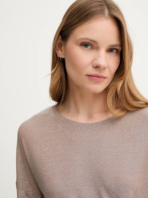 OUI bluzka damska kolor beżowy gładka 93869