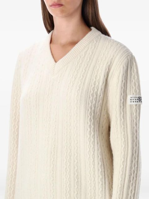 MM6 Maison Margiela cable-knit V-neck sweater - Neutrals - zdjęcie produktu nr 2
