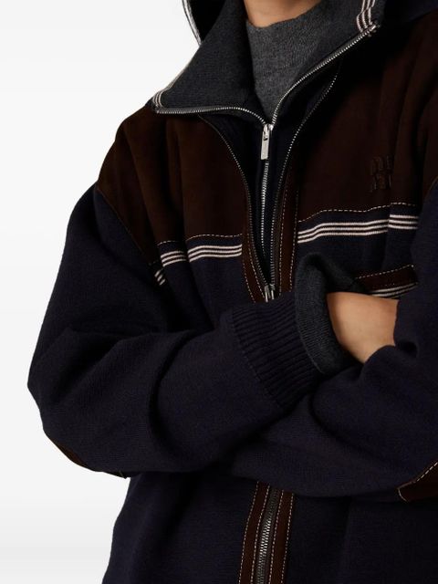 Miu Miu leather-panel wool cardigan - Blue