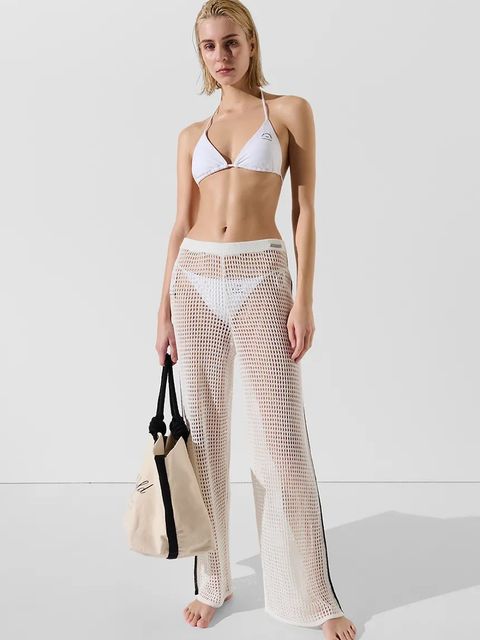 Karl Lagerfeld spodnie damskie kolor biały szerokie medium waist A2W46011