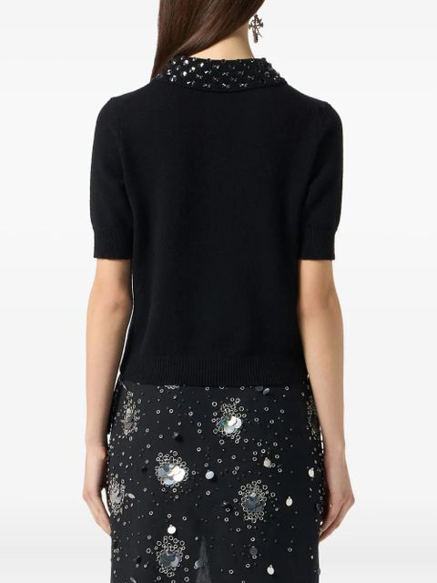 Blumarine embroidered wool polo shirt - Black