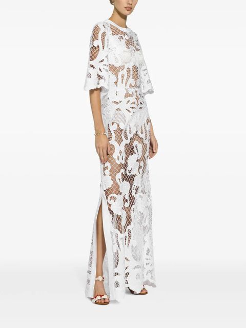 Dolce & Gabbana embroidered mesh maxi dress - White