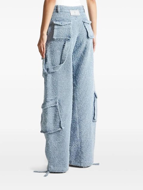 Manière De Voir Anne high-waisted bouclé denim cargo trousers - Blue