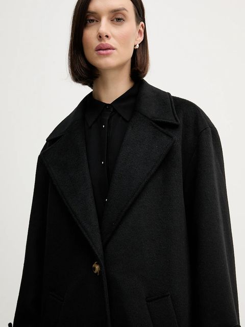 Pedro del Hierro płaszcz z dodatkiem wełny kolor czarny 7522239