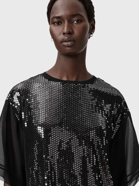 AllSaints bluzka damska kolor czarny wzorzysta W051PD