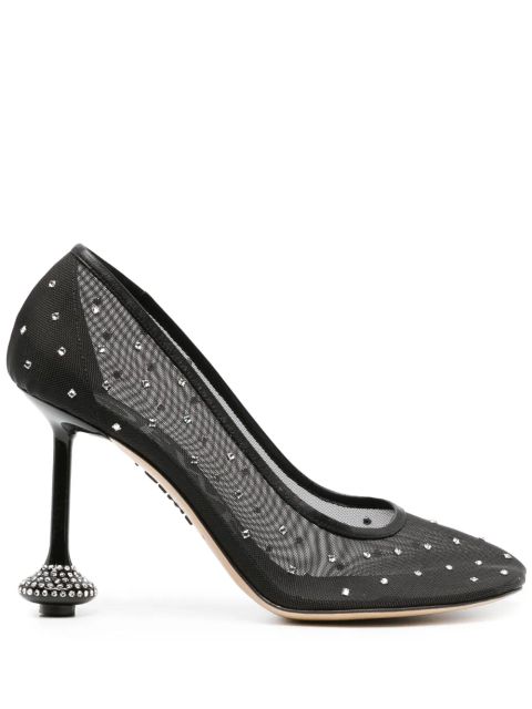 LOEWE Toy 90mm rhinestone-embellished mesh pumps - Black