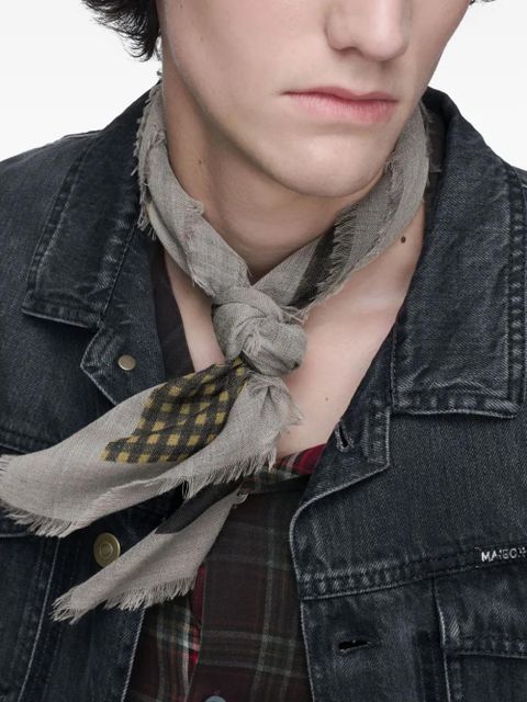 Maison Margiela frayed-edge checked scarf - Grey - zdjęcie produktu nr 2
