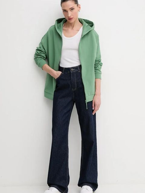 United Colors of Benetton bluza bawełniana damska kolor zielony z kapturem gładka 3UNID500R - zdjęcie produktu nr 2