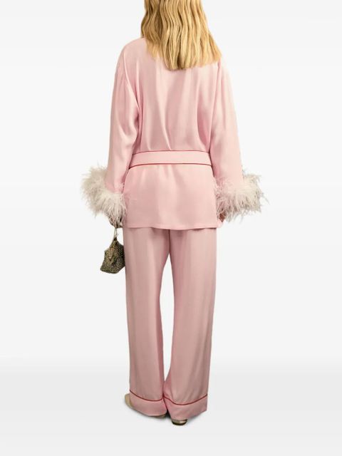 Sleeper Miss Cat belted feather-detail pajama set - Pink