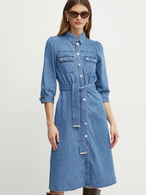 Morgan sukienka jeansowa RCHICA kolor niebieski mini rozkloszowana RCHICA