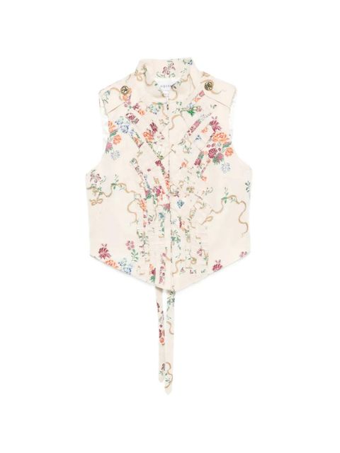 Alexander McQueen floral-print ruffled jacket - Neutrals - zdjęcie produktu nr 1