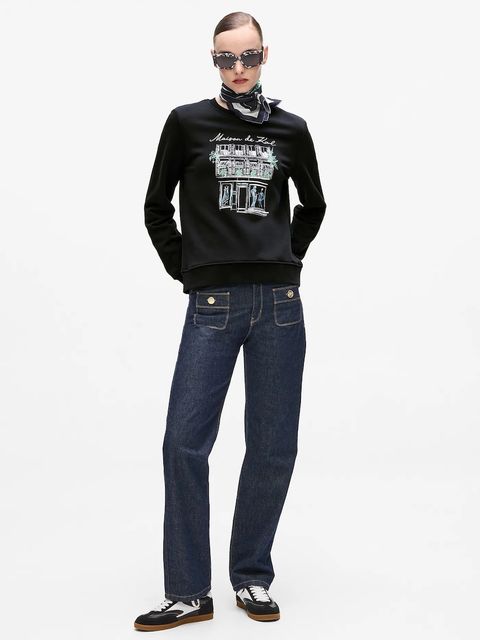 Karl Lagerfeld bluza bawełniana damska kolor czarny z nadrukiem A4W20065