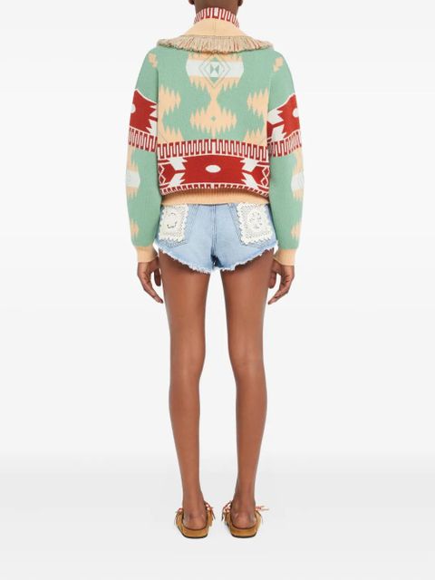 Alanui Icon jacquard fringed cardigan - Neutrals