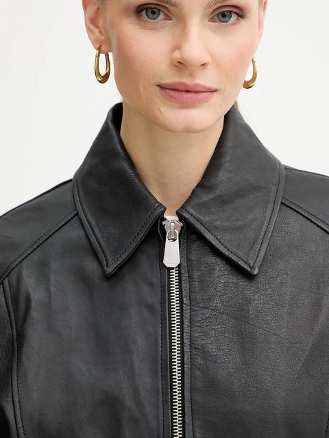 Pinko kurtka skórzana kolor czarny przejściowa oversize 105793 A2U7