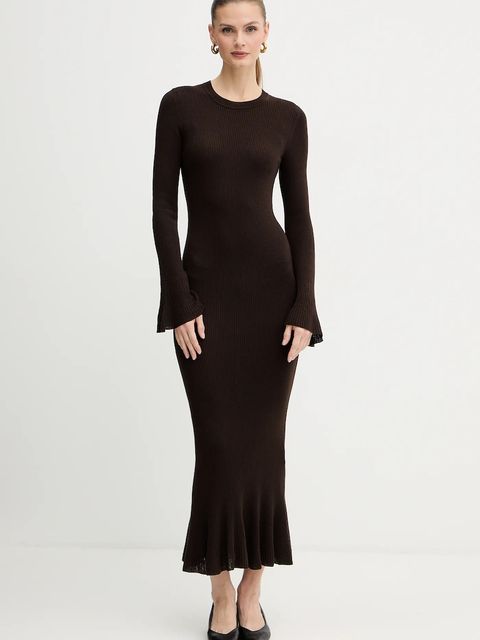 Luisa Spagnoli sukienka wełniana kolor brązowy maxi dopasowana 100225