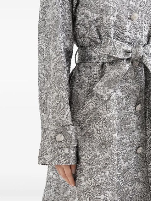 Dolce & Gabbana floral-jacquard trench coat - Silver