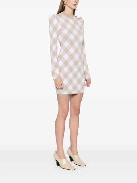 Balmain checked mini dress - Brown