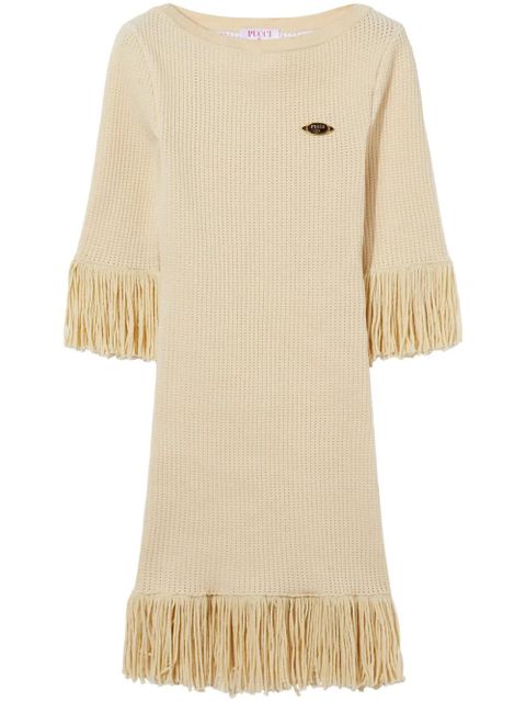 PUCCI logo-plaque fringed mini dress - Neutrals - zdjęcie produktu nr 1