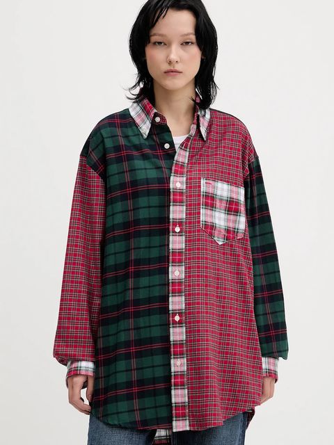 Tommy Jeans koszula bawełniana damska kolor czerwony relaxed z kołnierzykiem klasycznym DN0DN00090 - zdjęcie produktu nr 1