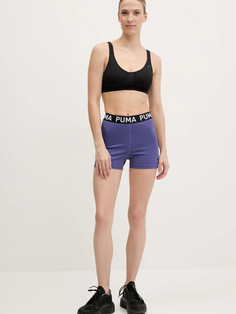 Puma szorty treningowe Strong kolor fioletowy z nadrukiem high waist 526002