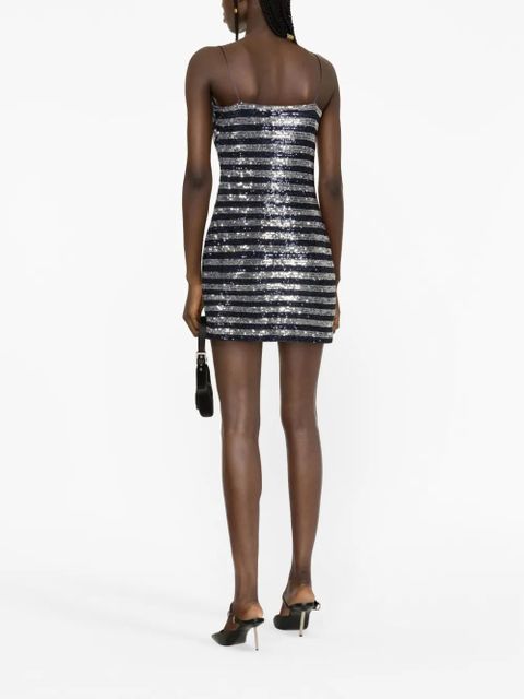 Balmain striped sequinned-tulle minidress - Blue