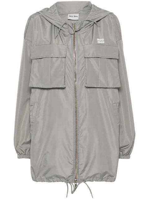 Miu Miu logo-appliqué water-repellent jacket - Grey