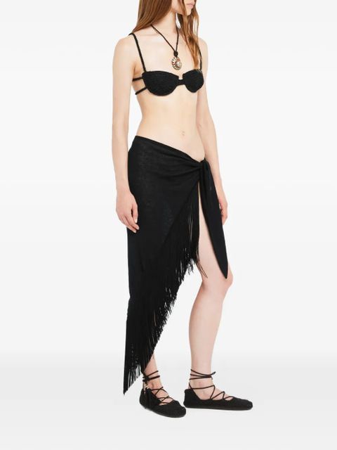 Alanui fringed self-tie pareo skirt - Black