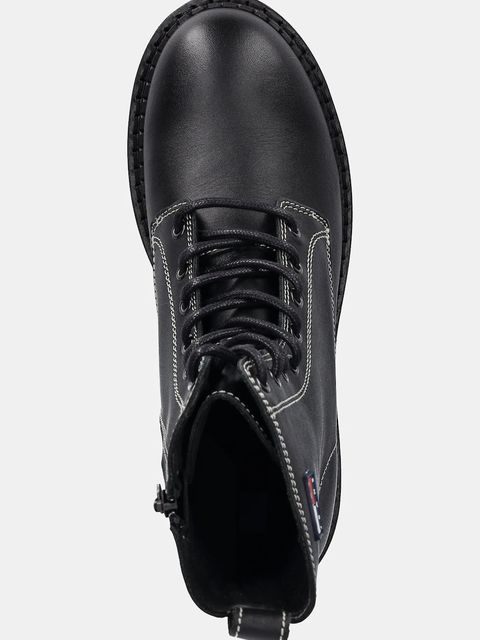 Tommy Jeans workery skórzane TJW URBAN LACE UP BOOT damskie kolor czarny na płaskim obcasie EN0EN02907