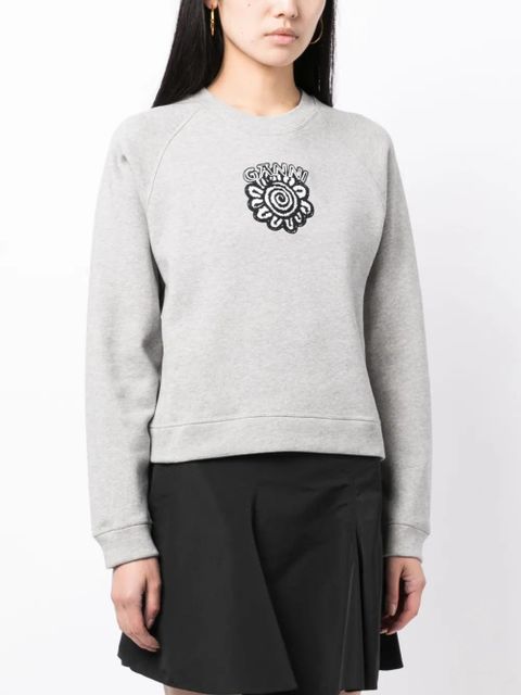 GANNI logo-print cotton sweatshirt - Grey