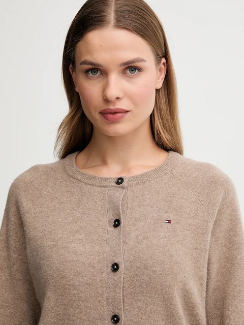 Tommy Hilfiger kardigan wełniany damski kolor brązowy lekki WW0WW47469