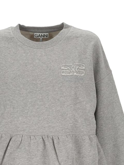 GANNI crew-neck ruffled sweatshirt - Grey