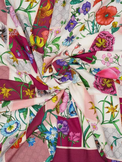 Gucci floral-print block-design scarf - Pink