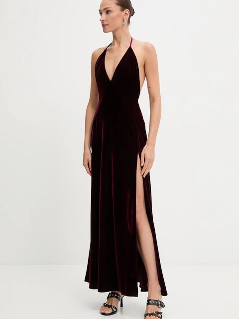 Bardot sukienka welurowa kolor bordowy maxi rozkloszowana 59315DB2 - zdjęcie produktu nr 1