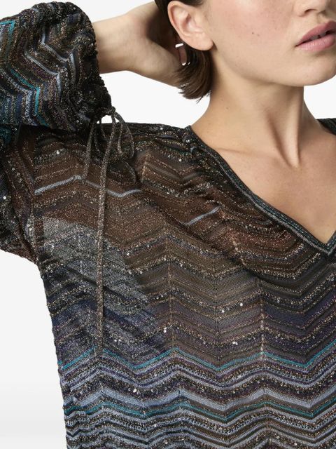 Missoni chevron-pattern tie-detail blouse - Brown