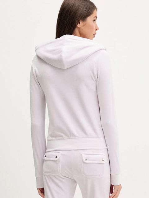 Juicy Couture bluza welurowa damska kolor fioletowy z kapturem gładka JCAP176