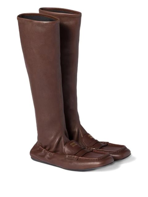 Miu Miu leather loafer boots - Brown