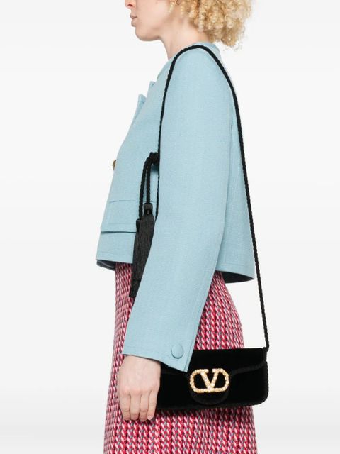 Valentino Garavani Locò jewel-embellished velvet clutch - Black - zdjęcie produktu nr 2