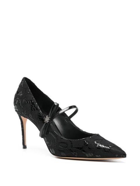 Casadei 80mm lace-detail pointed-toe pumps - Black