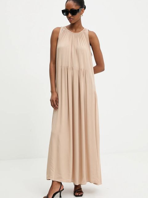 Answear.LAB sukienka kolor beżowy maxi rozkloszowana