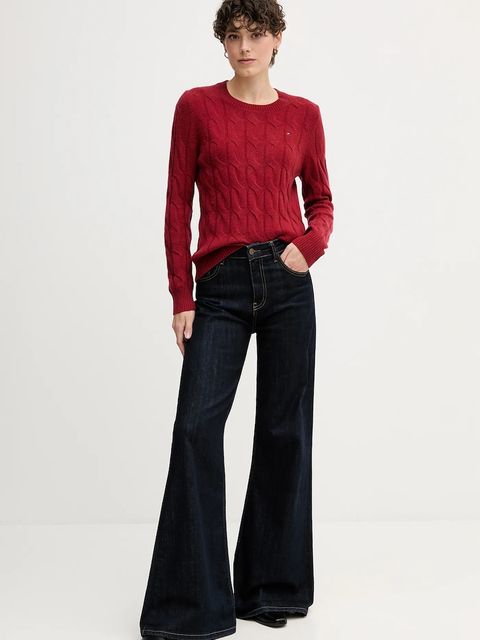 Tommy Hilfiger sweter wełniany damski kolor bordowy lekki WW0WW43586 - zdjęcie produktu nr 2