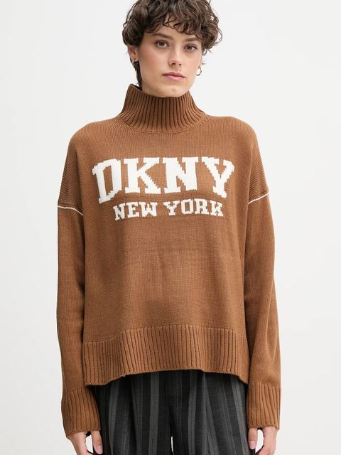Dkny sweter damski kolor brązowy z półgolfem DJ4R0386 - zdjęcie produktu nr 1