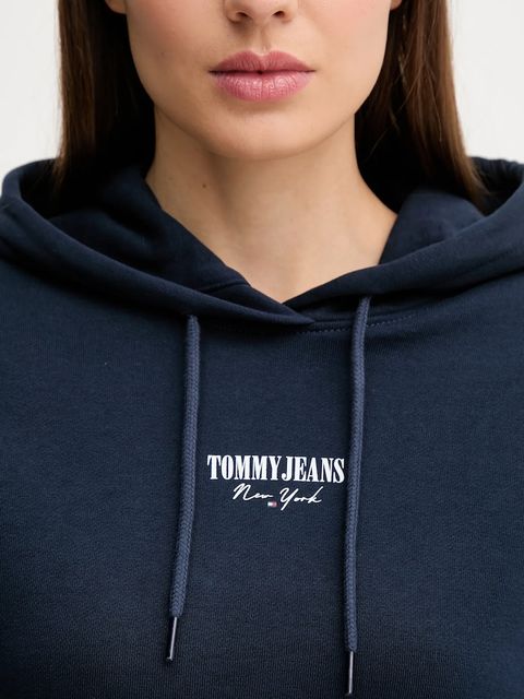 Tommy Jeans bluza bawełniana damska kolor granatowy z kapturem z nadrukiem DW0DW20943