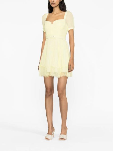 Self-Portrait chiffon lace-detail minidress - Yellow