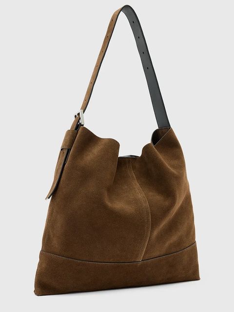 AllSaints torebka zamszowa ASHA kolor brązowy W368XD