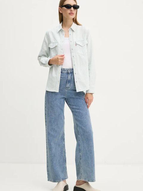 Levi's koszula jeansowa damska kolor biały regular z kołnierzykiem klasycznym