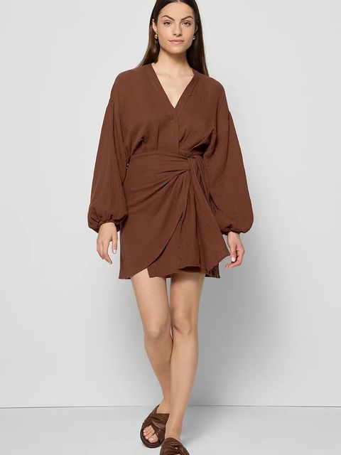 Bizuu sukienka MOULINS kolor brązowy mini prosta MOULINS BRĄZOWY - zdjęcie produktu nr 2